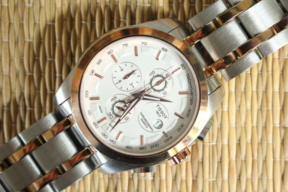 Tissot 1853 Silver Dial with Rosegold Bezel (Two-Tone Strap)